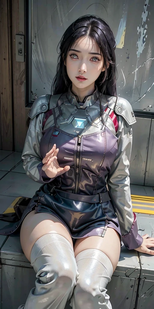 RAW, masterpiece, ultra fine photography,, best quality, ultra high definition, photorealistic, sunlight, full body portrait, stunningly beautiful, combat pose, delicate face, brilliant eyes, (front view,full body), she wears futuristic Iron Man mech, blue and yellow and green color scheme, (Iron Man destroyed on the floor), detailed face, detailed and complex busy background, messy and gorgeous, rich plump breasts, High Detail Skin, Realistic Skin Details, Visible Pore, Sharp Focus, Volumetric Fog, 8K UHD, DSLR Camera, High Quality, Film Grain, Fair Skin, Photorealism, Lomography, View from Below, Translucent,purple hair with bang,