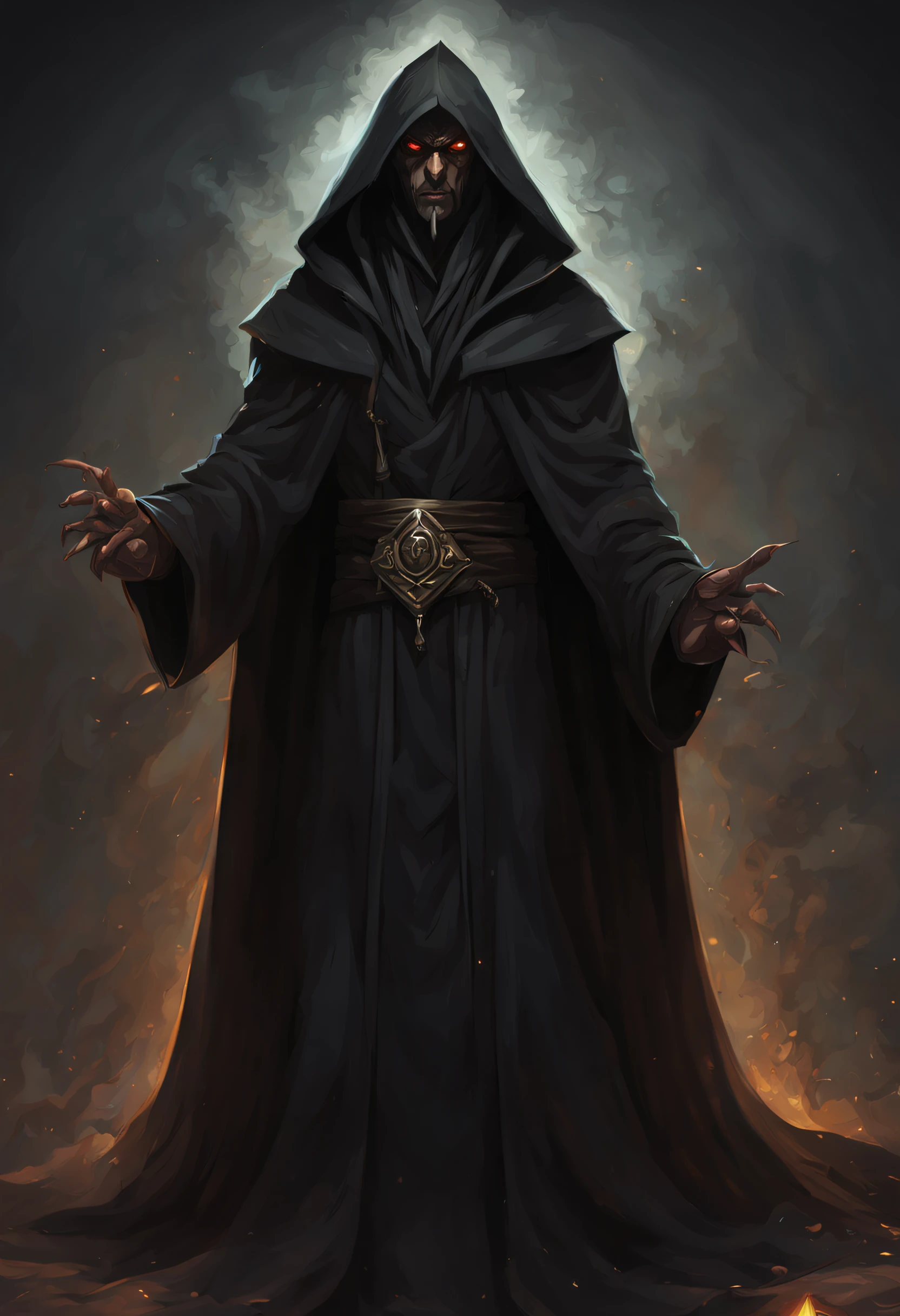 Cultist villain characters, wearing dark robe, epic fantasy character art, full body