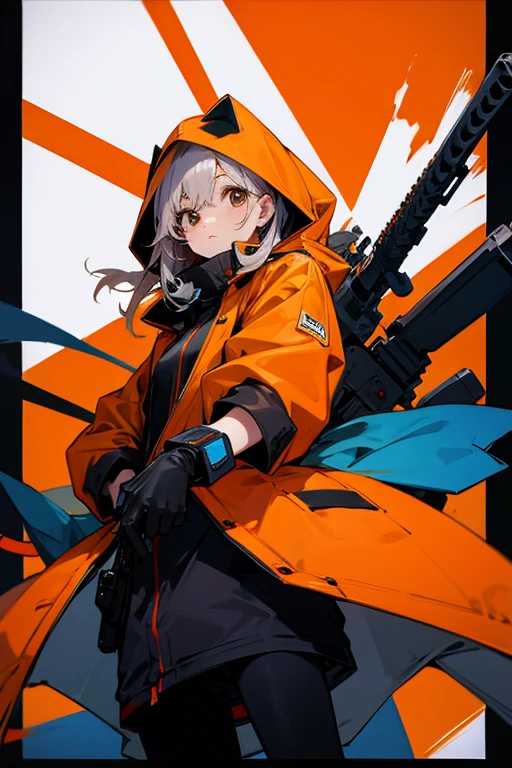 an orange,parka,guns,bravery
