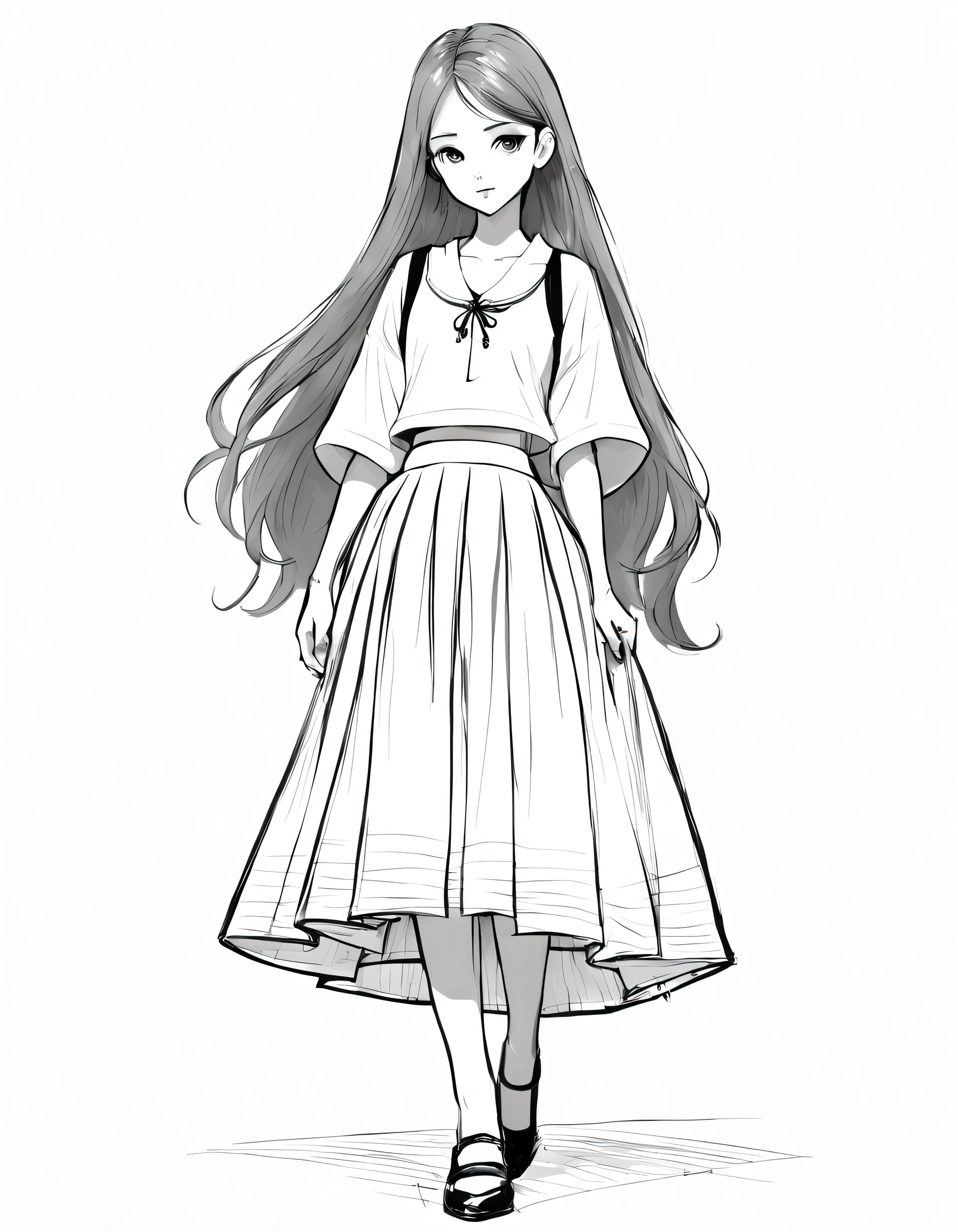 character concept design, line art，clothing design sketch，a skirt，High quality illustrationtiz，meticuloso，pencil drawing，pen painting，