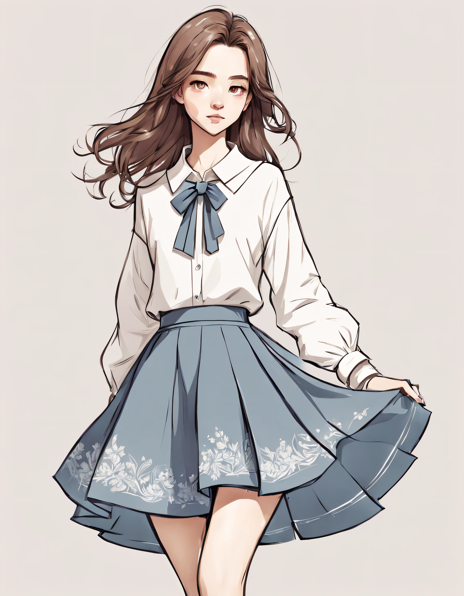 character concept design, line art，clothing design sketch，a skirt，High-quality illustrations，meticuloso，pencil drawing，pen painting，