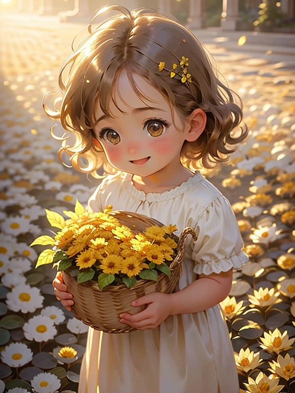 (best quality,4k,highres,masterpiece:1.2), (ultra-detailed,realistic:1.37), portrait, boy, cute, light brown hair, rose garden, basket of flowers, shy smile, Happy, boy, 10-year-old, uniform, sailor uniform,