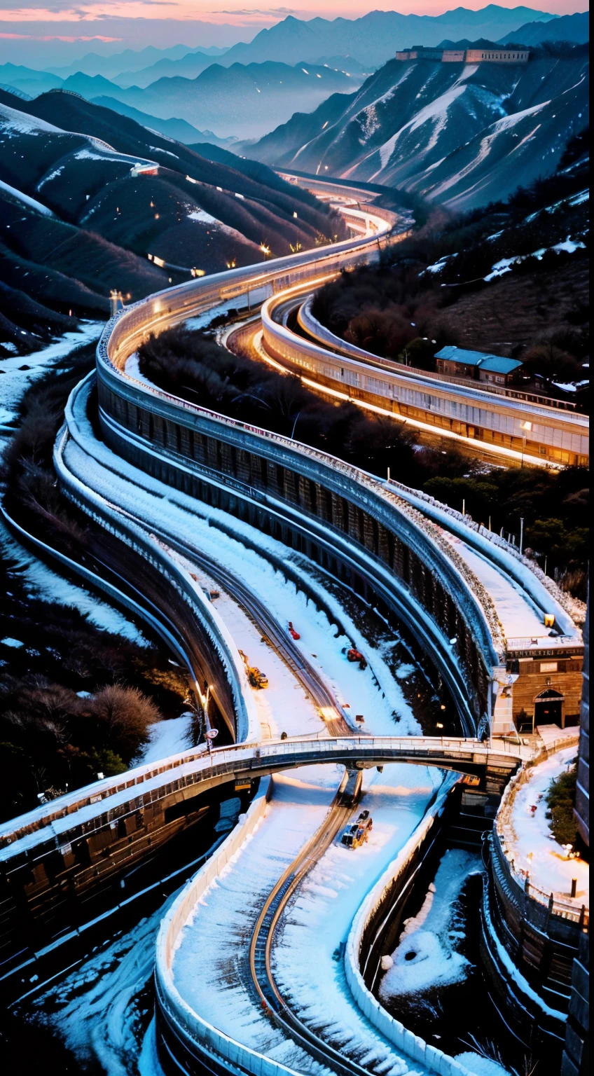 heavy snowfall in winter,The winding Great Wall is covered in silver,High definition picture quality,Aerial photography of beautiful scenery,Realiy