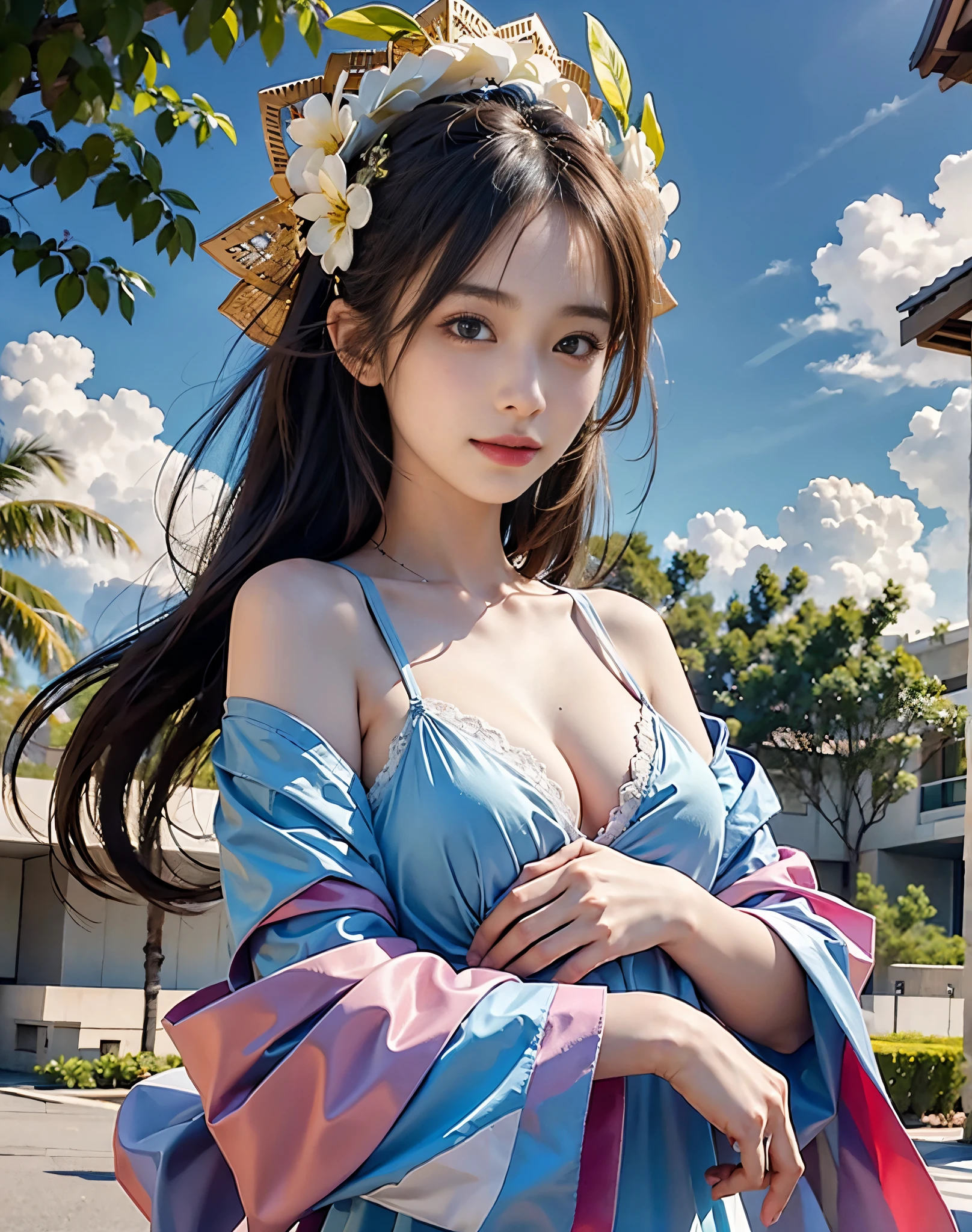 top-quality、​masterpiece、超A high resolution、(Realistic:1.4)、Raw photo、1 -yeld gissmile、large boob、A sexy、lighting like a movie