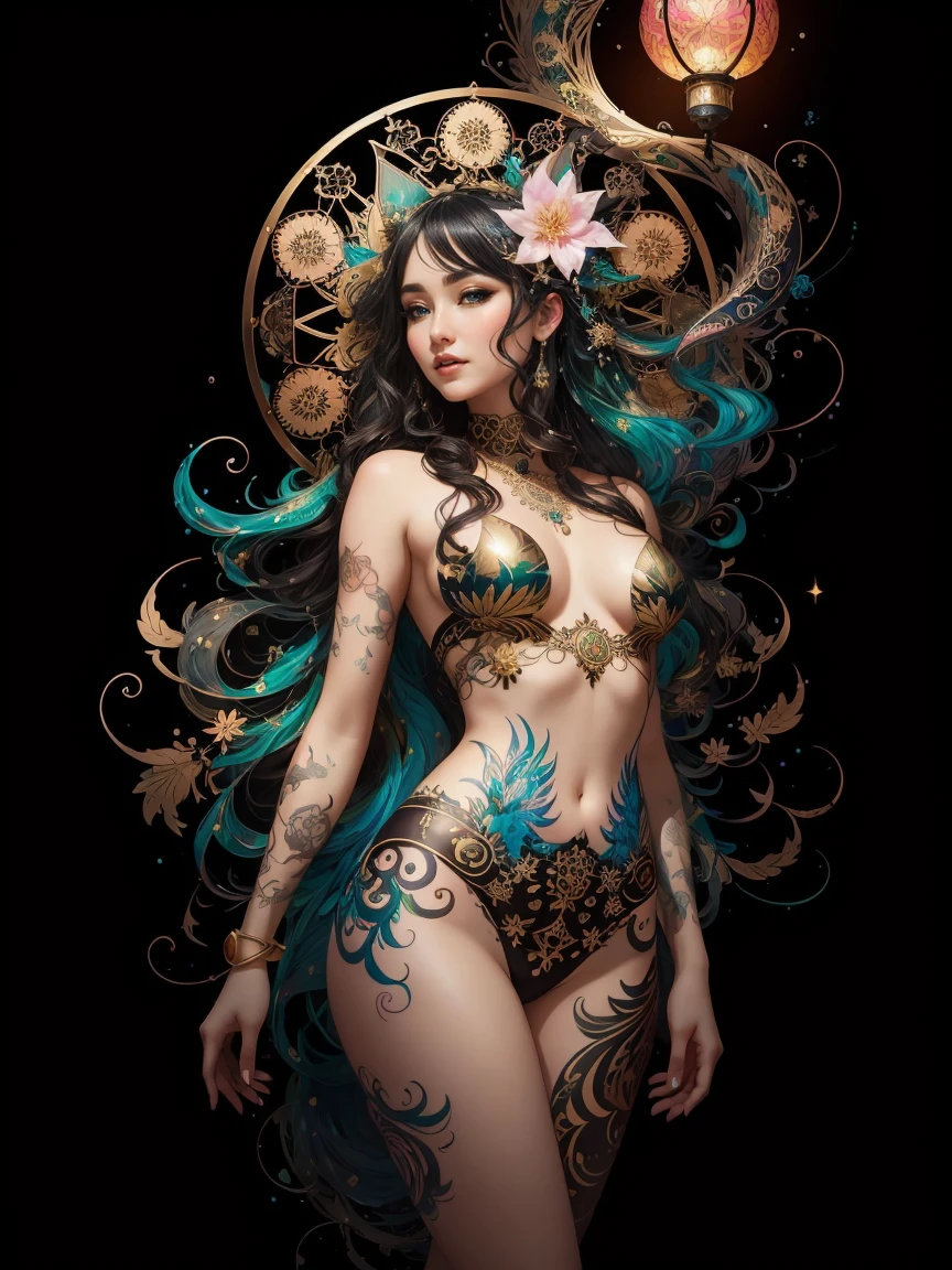 Create a beautiful tree, Tree woman with torso and female silhouette. Perfect figure and green leaves. digital drawing, It's a perfect face, Glowing skin, 8k concept art portrait, 动态照明, super detailing, Detailed picture, Fractal complex background, alcohol ink painting.Beutiful women, One color is black、platinum and blonde, Wearing colorful clothes and black background，paint splash, author：Araki Hihiko, offcial art, Unity8k wallpaper, ultra - detailed, tmasterpiece, Best quality, (like radar, datura, controversy, controversy), 1 beautiful caucasian hair girl platinum、black and gold, dynamic angle, Chaos in its most beautiful form, Elegant, vivd colour, romanticism lain, by James Jean, Gerhard Richter, Takato Yamamoto, Ashley Wood, Atmospheric, ecstasy of musical notes, Transfer visible notes, StyleWtrColor, wind blowing through, tmasterpiece, The beautiful, ((aquarelle)), paint splatter, Complicated details. [water dripping: 0.7], Hot topics on artstation, Rachel Walker, Style Painting 1900, A beautiful woman covered in paint floats in the swimming pool, beautiful light up, Beautiful and delicate big eyes, Nirvana, relaxed, paint drops, Paint spiral, paint splatter, (Beautiful swirl of paint), author：Jeremy Mann, by Sandra Chevrier, vivid contrasting colors, color difference, with black background, Best quality, (actual: 1.2), (hight contrast: 1.2), soybean, plata、copper decoration, goddess of the forest, Beautiful caucasian girl closeup, Beautiful goddess blends with forest trees, Platinum and gold black hair,  girl, beautiful visible cat, Pink Man, small breast view, Swimming pool in the garden,  Mandala and flower tattoo, floating old clock, lamplight, lanterns,Swimming pool in the garden,beautiful visible cat, Pink Man, small breast view,Full body lesbian, Sakimichan Art, Oriental mandala tattoo, fractals background, plata、golds、copper spirit, floating antique clock, Antique lamps,Shirtless,a hologram