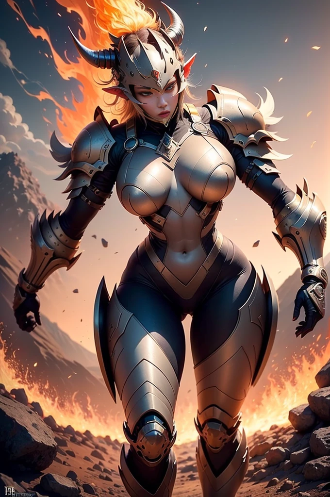 ( armadura dourada brilhante, melhor qualidade,arte oficial, corpo inteiro ,rosto detalhado, exposto o peito, exposto a calcinha, A scene depicting a war goddess fighting a flaming red demon with huge horns in hell,She is a big giant,She is a beautiful princess,She's a strong warrior, segurando uma espada em chamas, pose de batalha,lightning in the sky,magma,At the foot of the mountain,Montanhas ao longe,(o elemento de fogo:1.4),altamente realista,anatomia correta,foto de corpo inteiro,bojo,seios grandes bonitos,revelando seios,pernas separadas,prumo,Desire for dissatisfaction,Genitalia only