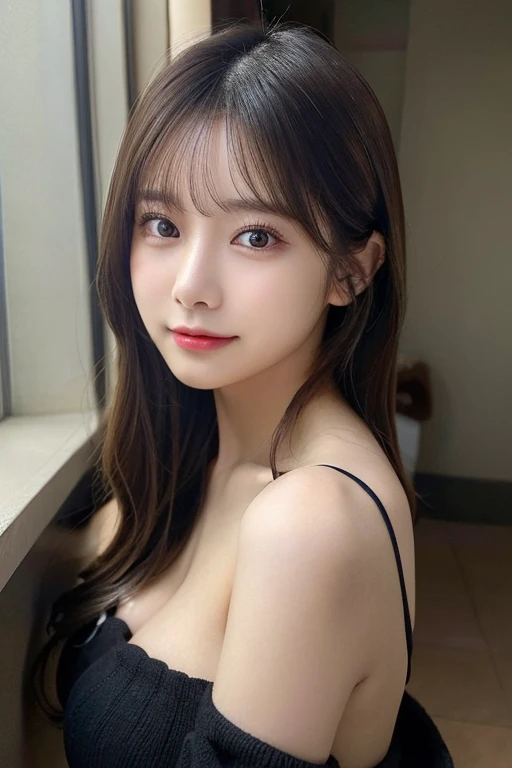 (Oversized knit off shoulder)、Naughty Poses(top-quality,​masterpiece:1.3,超A high resolution,),(ultra-detailliert,Caustics),(Photorealsitic:1.4,RAW shooting,)Ultra-realistic capture,A highly detailed,high-definition16Kfor human skin、 Skin texture is natural、、The skin looks healthy with an even tone、 Use natural light and color,One Woman,japanes,,kawaii,A dark-haired,Middle hair,(depth of fields、chromatic abberation、、Wide range of lighting、Natural Shading、)、bet、lying on one's side、beutiful breast、Beautiful valley、