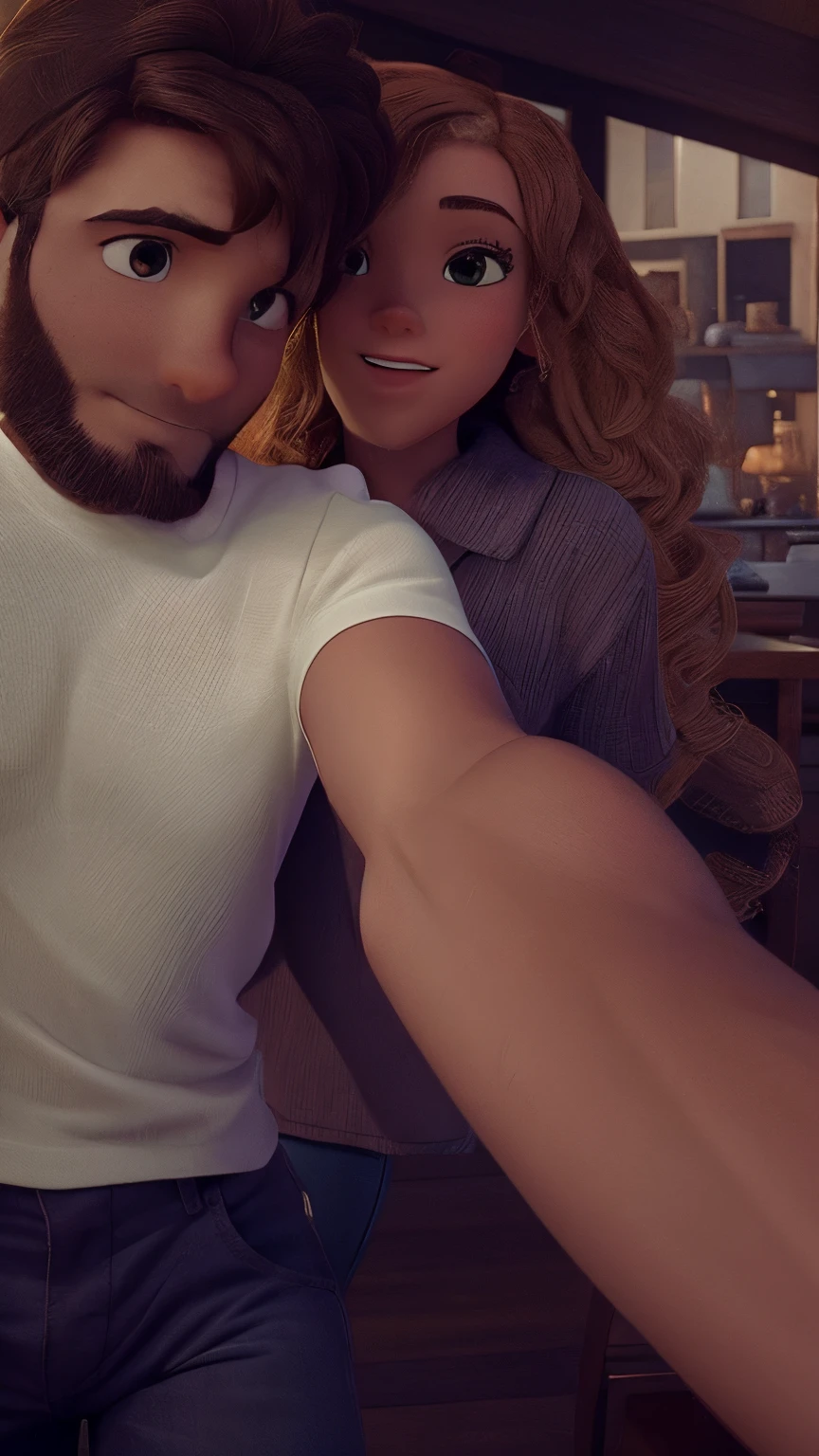 Women and man taking a selfie together. Man wearing a white t-shirt and the girls has brown hair