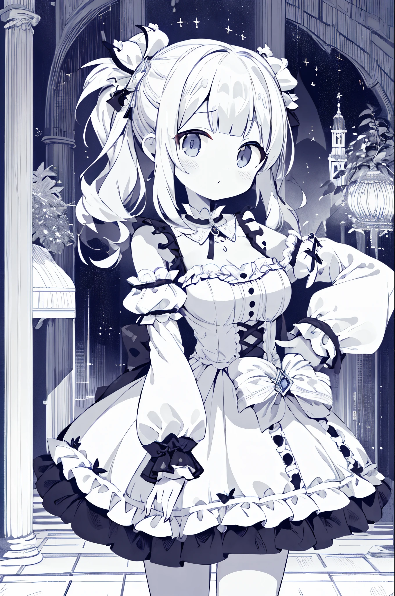 1个Giant Breast Girl, frill dress, (The sleeve exceeds the wrist, The sleeve is more than the finger), moesod, cheer