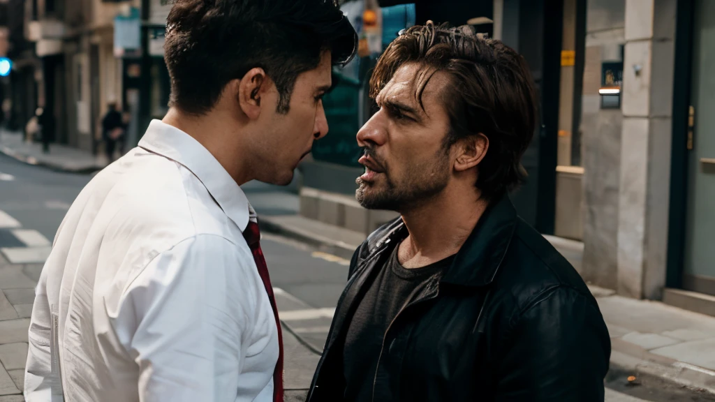 Two angry men arguing on the street