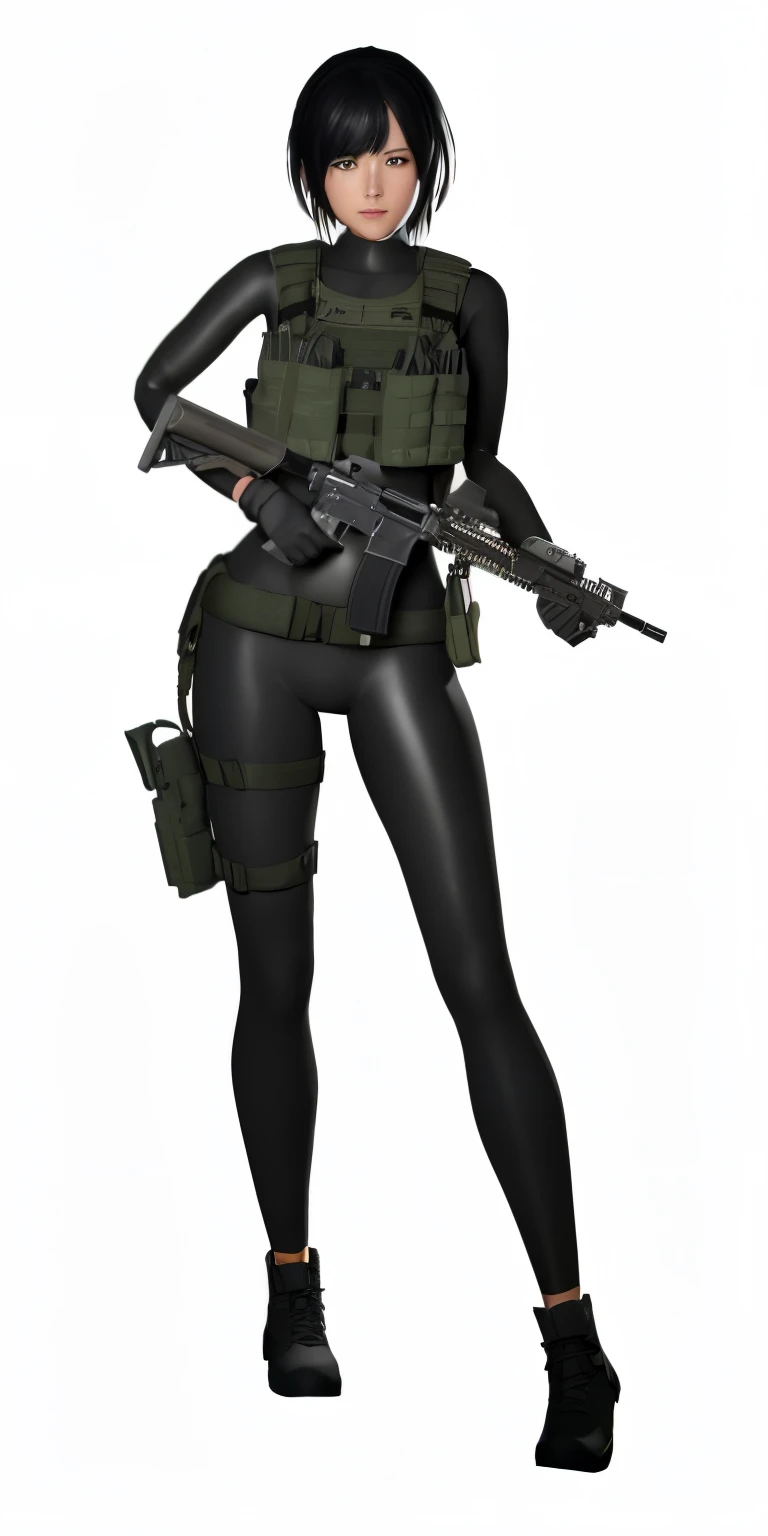 a close up of a person in a uniform holding a gun, full body shot hyperdetailed, m4 sopmod ii girls frontline, female full body, full body render, quiet from metal gear solid, quiet from metal gear solid v, female lead character, full body female, zoomed out full body, modeled in poser, sfm render, render of april