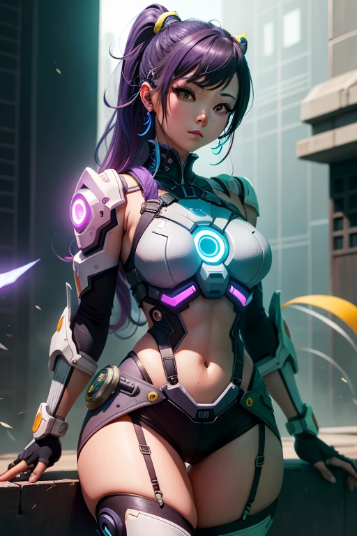 A perfect sexy and beautiful, exuberant and very young cybernetic android warrior with black African and oriental features, Japanese and Chinese, mixed with the clone of the Greek warrior goddess Athena, with huge super ultra mega giant breasts, Brunetette, extremely thin waist, very tanned and sweaty, HUGE big ASS, steep, HARD AND MUSCULOUS, Purple colored eyes, with barcode tattoos, transformed into a super sensual and extremely super ULTRA HIPER mega muscular astronaut goddess, fitness, bodybuilder, fit bodybuilder and weightlifter, very muscular thighs wearing very short punk style hair, super radical and purple and very smooth in locks, wearing sexy cyberpunk battle outfits, seen in the form of a hologram made only of light energy, coastal view, administrator and leader, queen goddess of a gigantic fleet of thousands of spaceships and hundreds of planets of her powerful stellar empire running courageously across the bridge of a star cruiser wearing a holographic helmet in the Corinthian battle format with a visor and horsehair topknot, of luminous Athenian warrior, electronic and futuristic posing extremely sexy, Floating in space