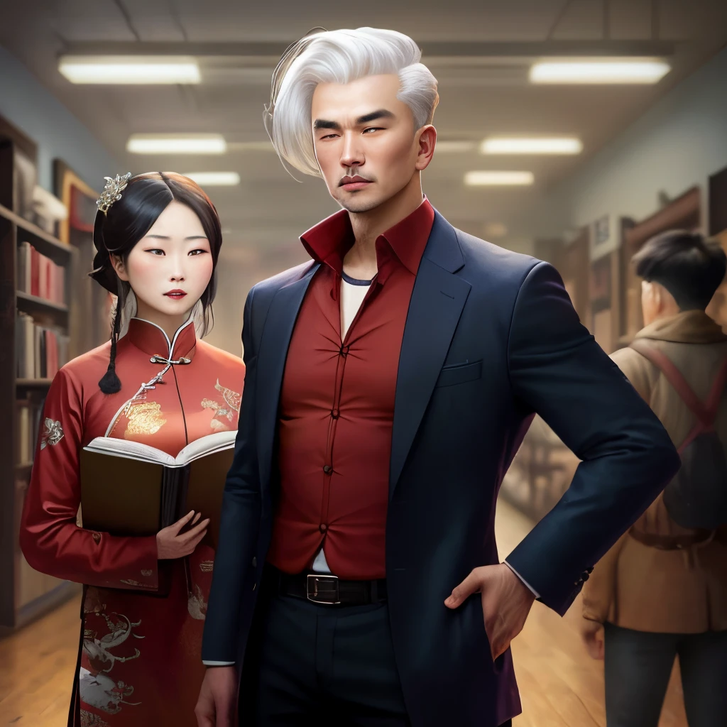 Capa de livro, um homem chines de cabelos longose escuro, com roupas largas e pretas, um olhar quente e frio
