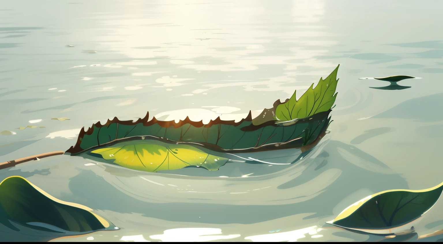 there is a leaf floating on the water with a white background, seaweed floating, floating kelp, rendered illustration, artistic illustration, an illustration, realistic illustration, artistic pose