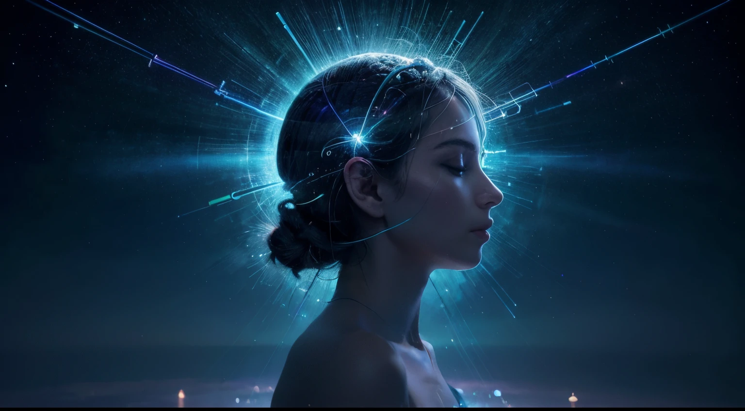 "Create a captivating thumbnail representing the connection between God and the human brain. Use an image of the brain with neural synapses as a backdrop, with divine lights streaming from the heavens. Incorporate serene and mysterious colors such as blue and purple in the background. Craft a visually appealing composition that balances these elements to evoke a sense of tranquility and intrigue."
