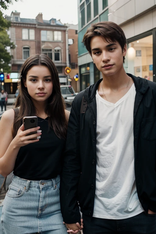 a realistic photo of young people in front of their smartphone
