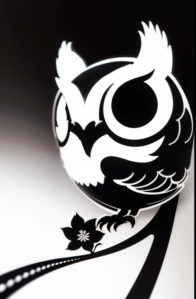 owls、diadems、((Silhouette Art))、black-and-white、White background、charicature