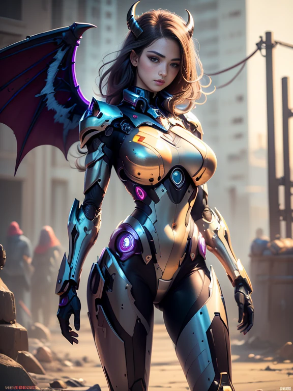 Obra prima, best quality, demon girl with 4 wings 1girl huge big breasts, harpia, cabelo de roxo, Corpo inteiro, talons, menina madura, asas grandes, Personagem original, voluminetric lighting, Melhor sombra, profundidade de campo rasa, Menina incrivelmente bonita, pequeno, Delicado bonito rosto atraente, Mecha,