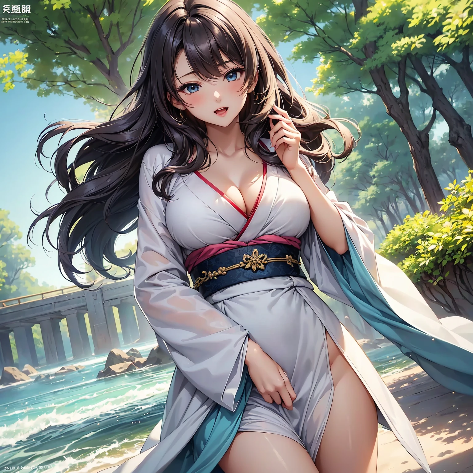 (top-quality、masterpiece、very high res、An ultra-high picture quality、High quality pixels)、(1girl,She is an extremely beautiful woman、and she is 20 years old、1 person、Single、独奏:1.5)、(She is a very beautiful woman with a beautiful face)、(Beautiful face written in detail,Beautiful body,Eyes with a strong will,Beautiful eyes,Beautiful hair,Beautiful skin texture)、(Beautiful hair quality,Variety of hairstyles)、(Slender body and beautiful breasts)、(Lovely smile,Open mouth)、(Beautifully colored long-sleeved kimono,Furisode figure,Furisode wearing,adult-like),(model poses,modelshoot,Magazine shooting,Hair flutters under the influence of the wind),The wind is blowing、Beautiful Art Style,an animated character、(The whole picture、Detailed picture、accurate anatomy、Defect-free images、extremely detailed picture、Accurate images、image perfect)、(Best Shot Photo 1.2)