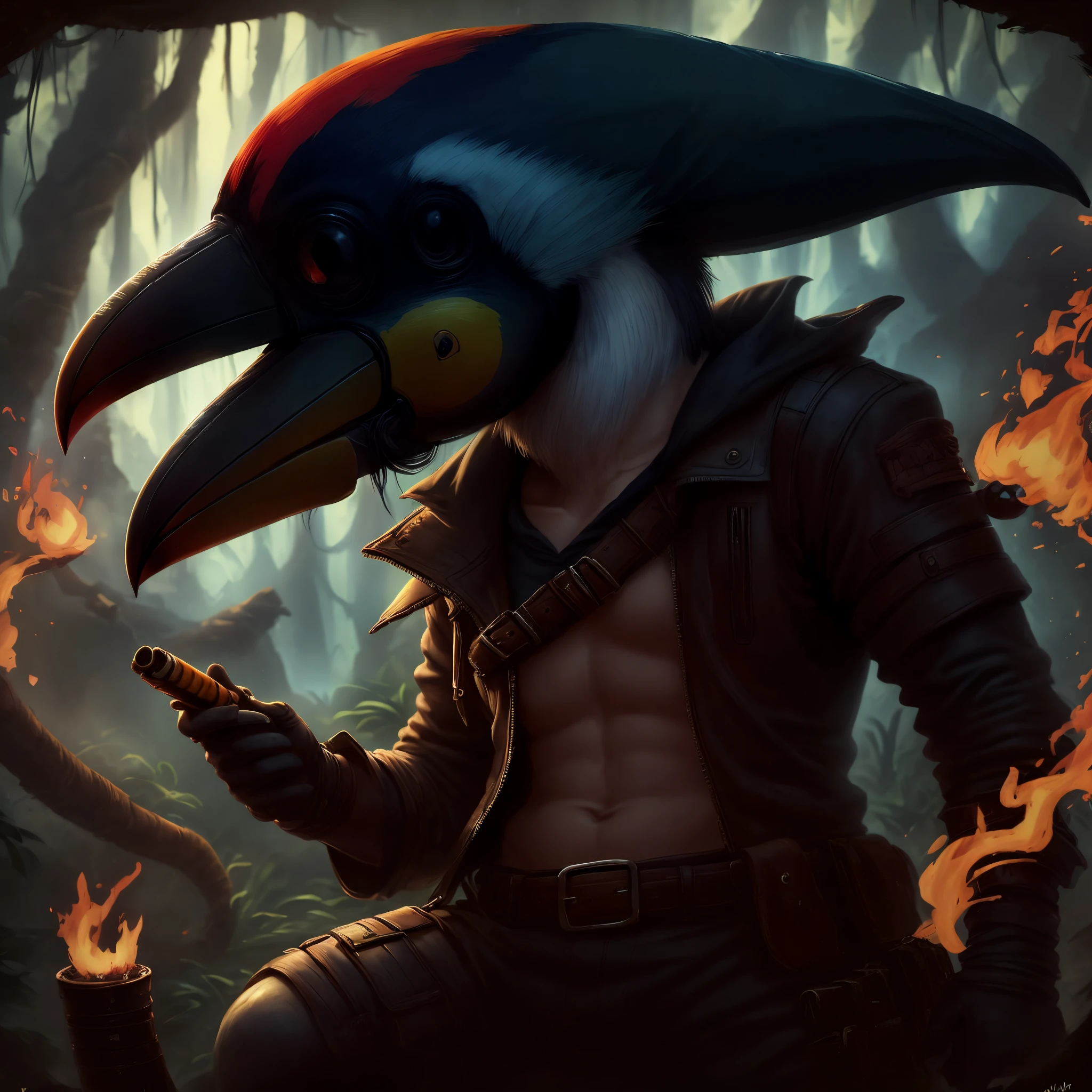 Toucan of fire, with a cigar and an eye patch