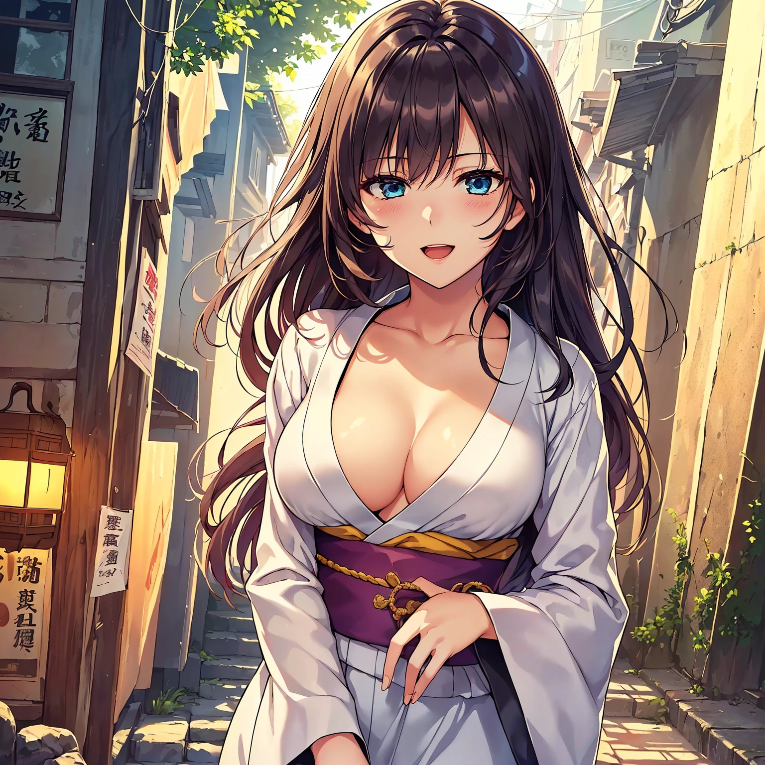 (top-quality、​masterpiece、very high res、An ultra-high picture quality、High quality pixels)、(1girl,She is an extremely beautiful woman、and she is 20 years old、1 person、Single、独奏:1.5)、(She is a very beautiful woman with a beautiful face)、(Beautiful face written in detail,Beautiful body,Eyes with a strong will,Beautiful eyes,Beautiful hair,Beautiful skin texture)、(Beautiful hair quality,Variety of hairstyles)、(Slender body and beautiful breasts)、(Lovely smile,Open mouth)、(Beautifully colored long-sleeved kimono,Furisode figure,Furisode wearing,adult-like),(model poses,modelshoot,Magazine shooting,Hair flutters under the influence of the wind),The wind is blowing、Beautiful Art Style,an animated character、(The whole picture、Detailed picture、accurate anatomy、Defect-free images、extremely detailed picture、Accurate images、image perfect)、(Best Shot Photo 1.2)