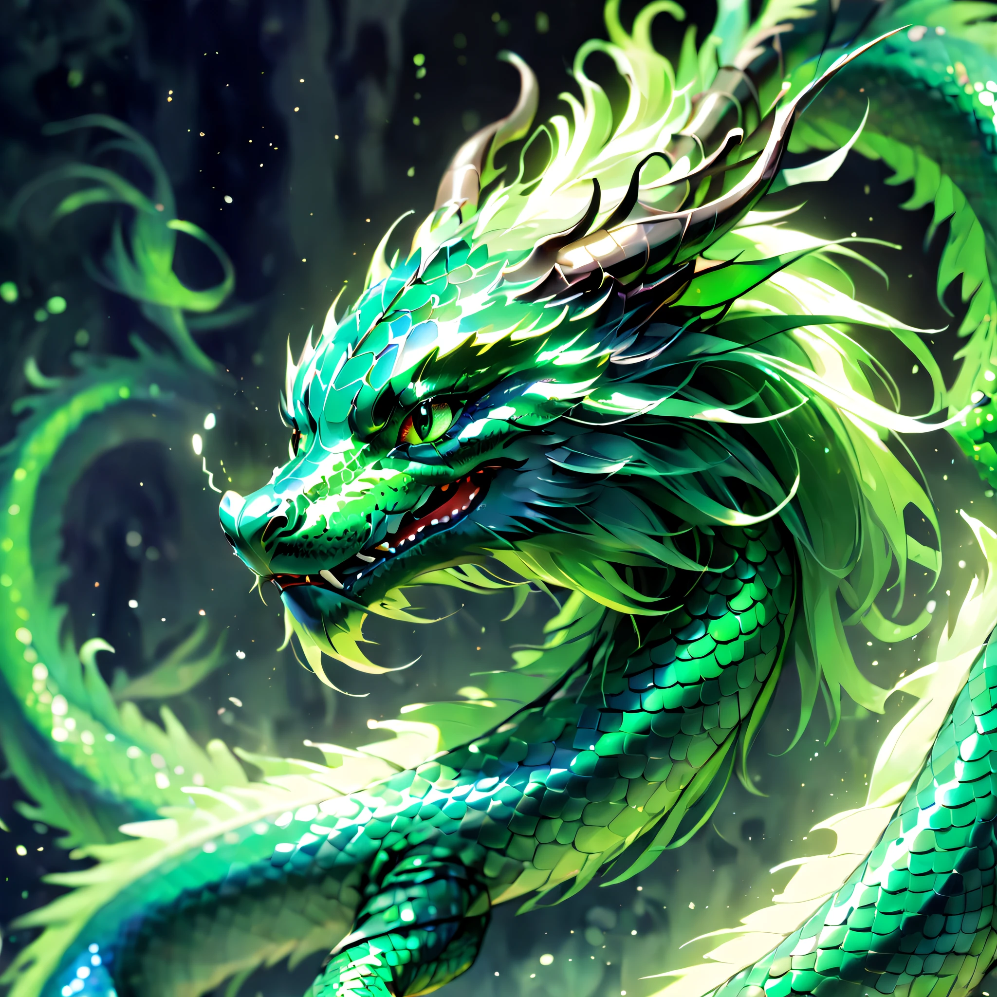 line art：Asian Dragon，Elongated body，sharp talons，Curved tail，Emerald green scales，Serene expression，Smooth lines，Brush Strokes，Lifelike details，Fabulous creatures，hot breath，Ethereal atmosphere，majesticpresence，Vivid colors，Contrasting shades，poised to strike，Subtle gradients、Abstract background、dramatic lights。（best qualityer，4k，8k，tmasterpiece：1.2），super-fine，（realisticlying，realisticlying，realisticlying：1.37）