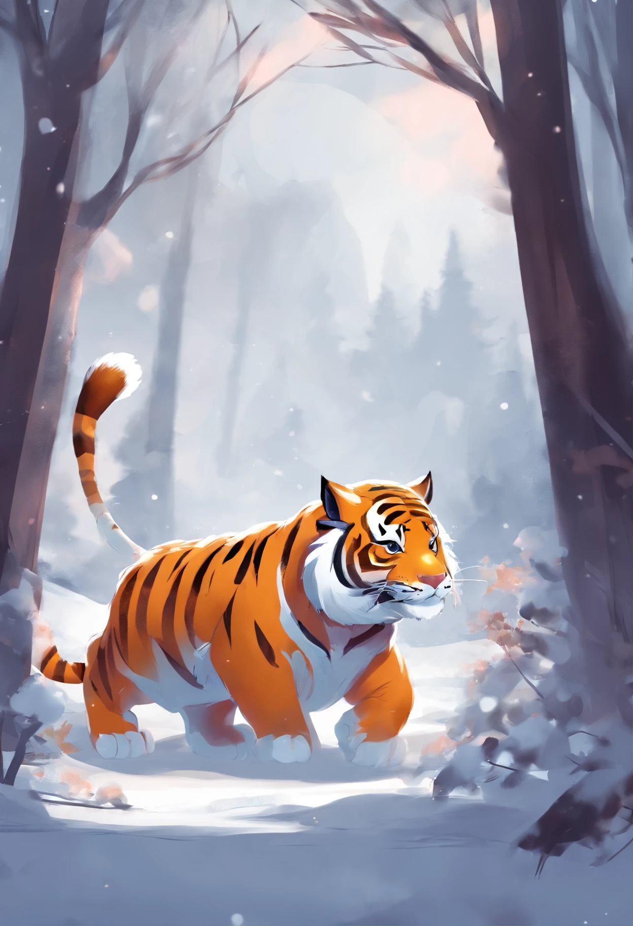 Cute tiger，adolable，fatness，Chubby tiger，in snow，play snowball