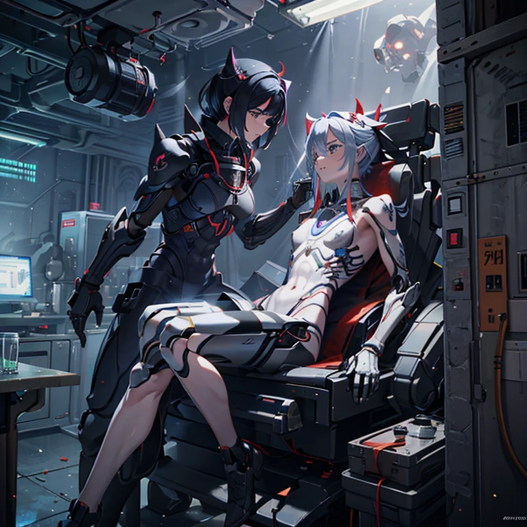 (((tmasterpiece))), ((best qualtiy)), (super detailing), (CG illustration), (Very evil and beautiful)), cinematric light, ((1 Mechanical Girl)), slips, (Mechanical art: 1.4), ((Mechanical limb)), ((The mechanical spine is attached to the back)), ((The mechanical cervical vertebrae are attached to the neck), face expressionless, scientific fiction, apocalytic, 废墟, (lower body integrated with mechanical devices), (bloods: 1.5), brutality, hoang lap, , fusion with machines, Doomsday time, Super Future, inorganic, Lab Room, restraind, (Beautiful Indulgence: 1.2), (1 rapariga: 1.3)