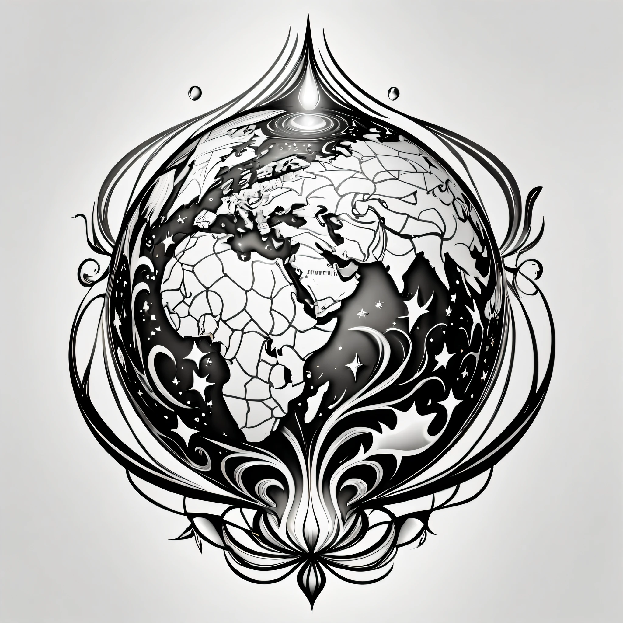(pencil drawing),line art,black andwhite,fine brushwork,logotype, (((magia))), planet earth, Eau, firey, ventania, Magic Array, datura, Abstract, fractalized, patterned, Creative, art stations, vector, (accurate lines),(Elegant curves)。(best quality,4k,8k,highres,masterpiece:1.2), ultra-detailed, realistic:1.37。