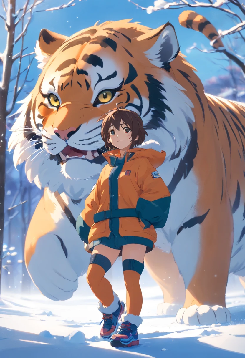 Cute little tiger,Fluffy,chubby,Round rolling,fatness,Vivid expressions,Play in the snow,Bite your own tail,Vivid expressions,Natural soft light,Soft focus filter,ultraclear,hyper-detailing,8K,photore,3 Rendering,bulging face,Round body