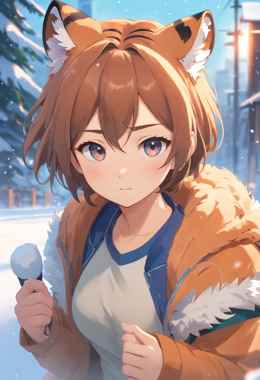 Cute little tiger,Fluffy,chubby,Round rolling,fatness,Vivid expressions,Play in the snow,Bite your own tail,Vivid expressions,Natural soft light,Soft focus filter,ultraclear,hyper-detailing,8K,photore,3 Rendering,bulging face,Round body