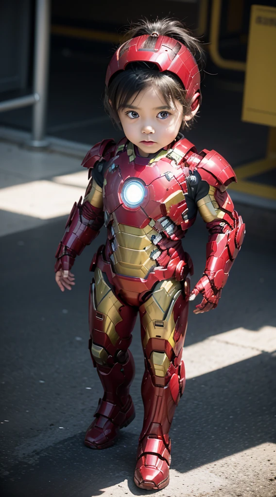 Iron Man，6 year old cute little boy，Hulk armor，电影灯光，