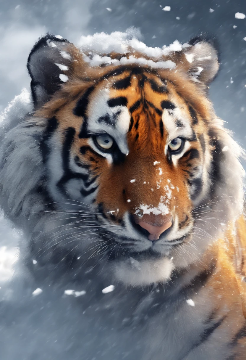 Cute little tiger,Fluffy,chubby,Round rolling,fatness,Vivid expressions,Play in the snow,Bite your own tail,Vivid expressions,Natural soft light,Soft focus filter,ultraclear,hyper-detailing,8K,photore,3 Rendering,bulging face,Round body