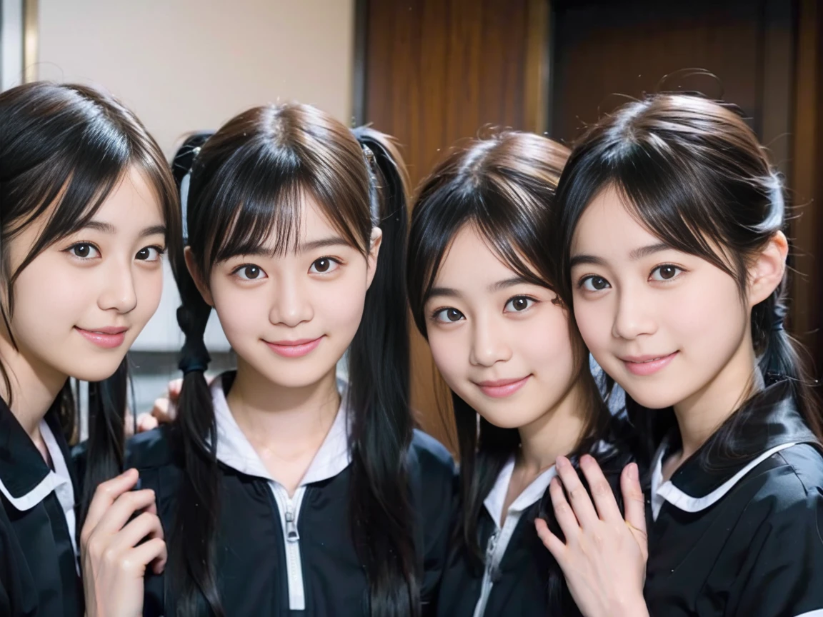 1000 girls、1000000 girls、Everyone has the same face、All black twintails、All naked、All 18 years old、a smile、crowd photo、clones、same person、Women only、All women