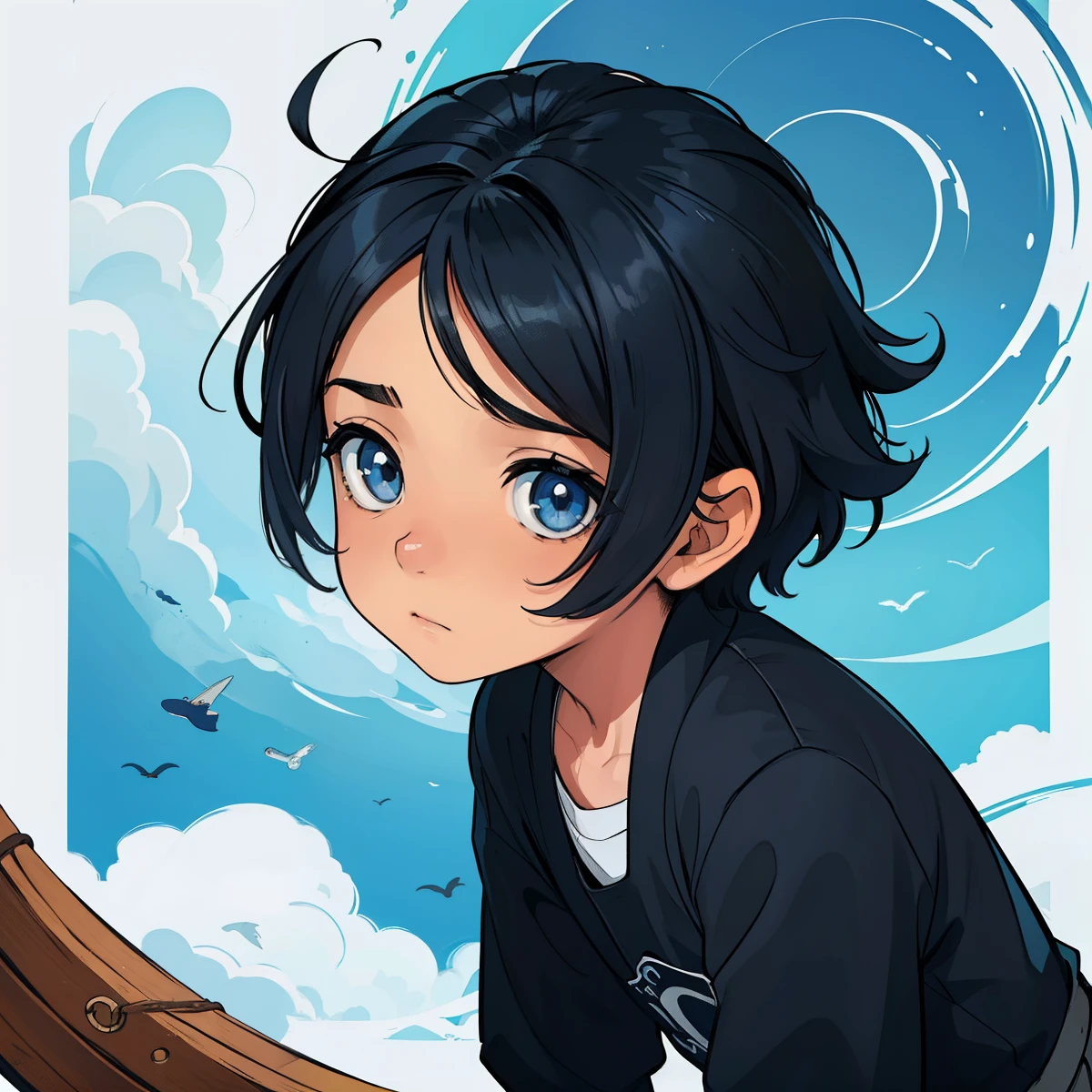 Um de 4 anos com cabelos pretos afiados, olhos azuis Ele esta segurando um ursinho de pelucia Fundo taberna. ((Melhor qualidade)) ((olhos bonitos)) ((kid)) uma arte para um jogo de rpg ((ultra hd)) ((olhos azuis))