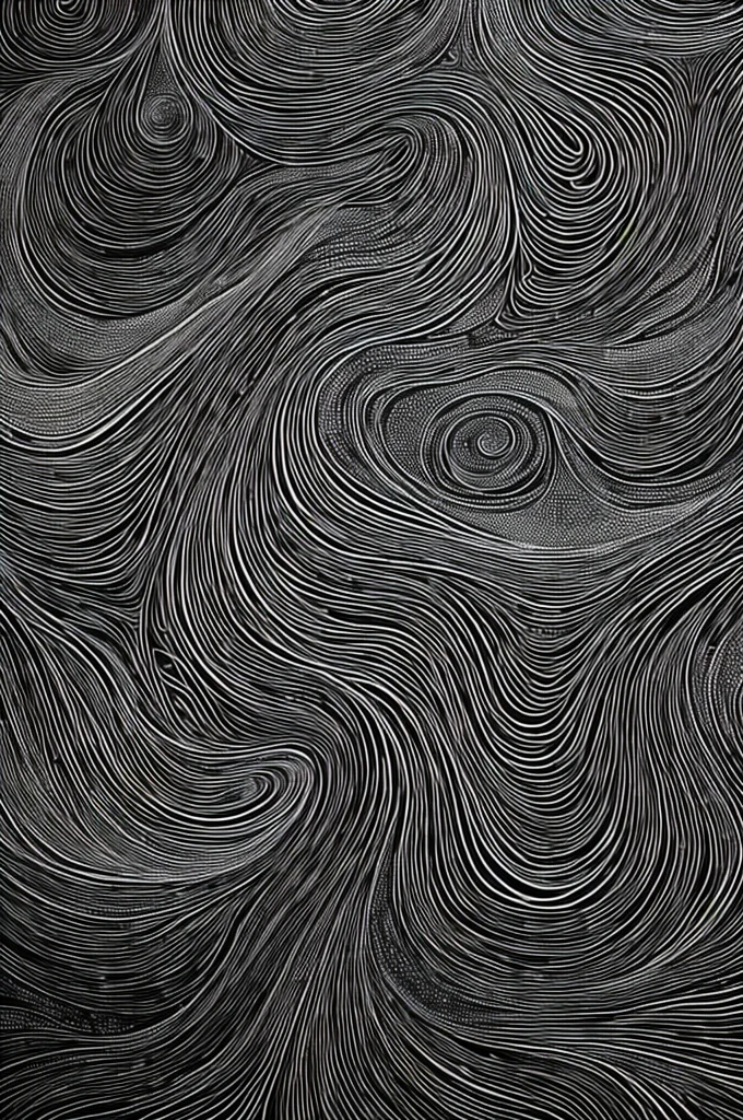 Atr Line, Fine art of lines, painting of a cosmic landscape, created by interweaving thin curved lines, intertwining lines form a picture of a cosmic landscape, black lines and dots, kraft paper, fine lines with black ink, higly detailed, Intricate, The work of the wizard, tmasterpiece, hight resolution, black & White, Monochrome