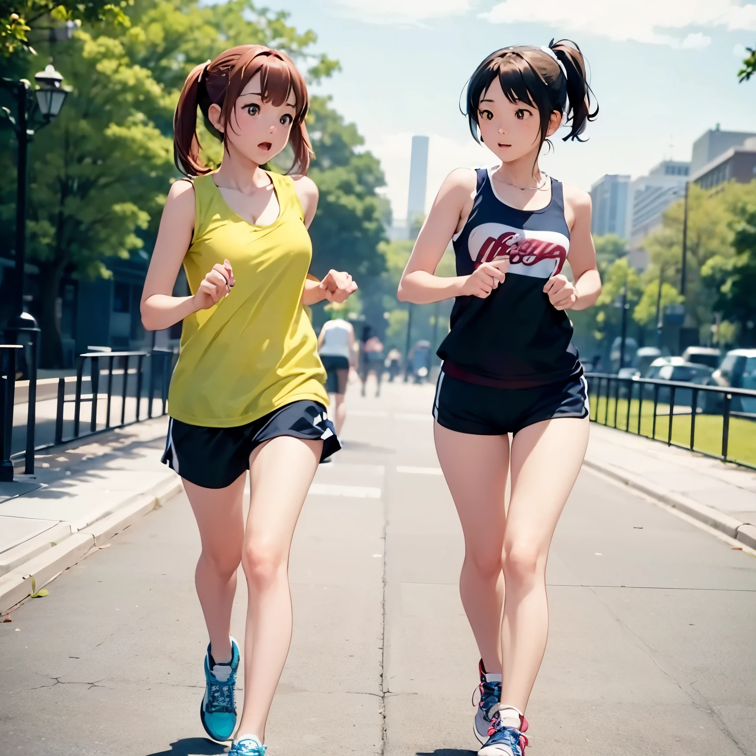 2 girls, face to face, side by side,
bouncing breasts, motion lines, running, furry, sweatdrop, cute smile,
loli, (oppai loli:1.3),
, skirt, gigantic breasts massive breasts huge breasts , best quality, beautiful, film grain topless 