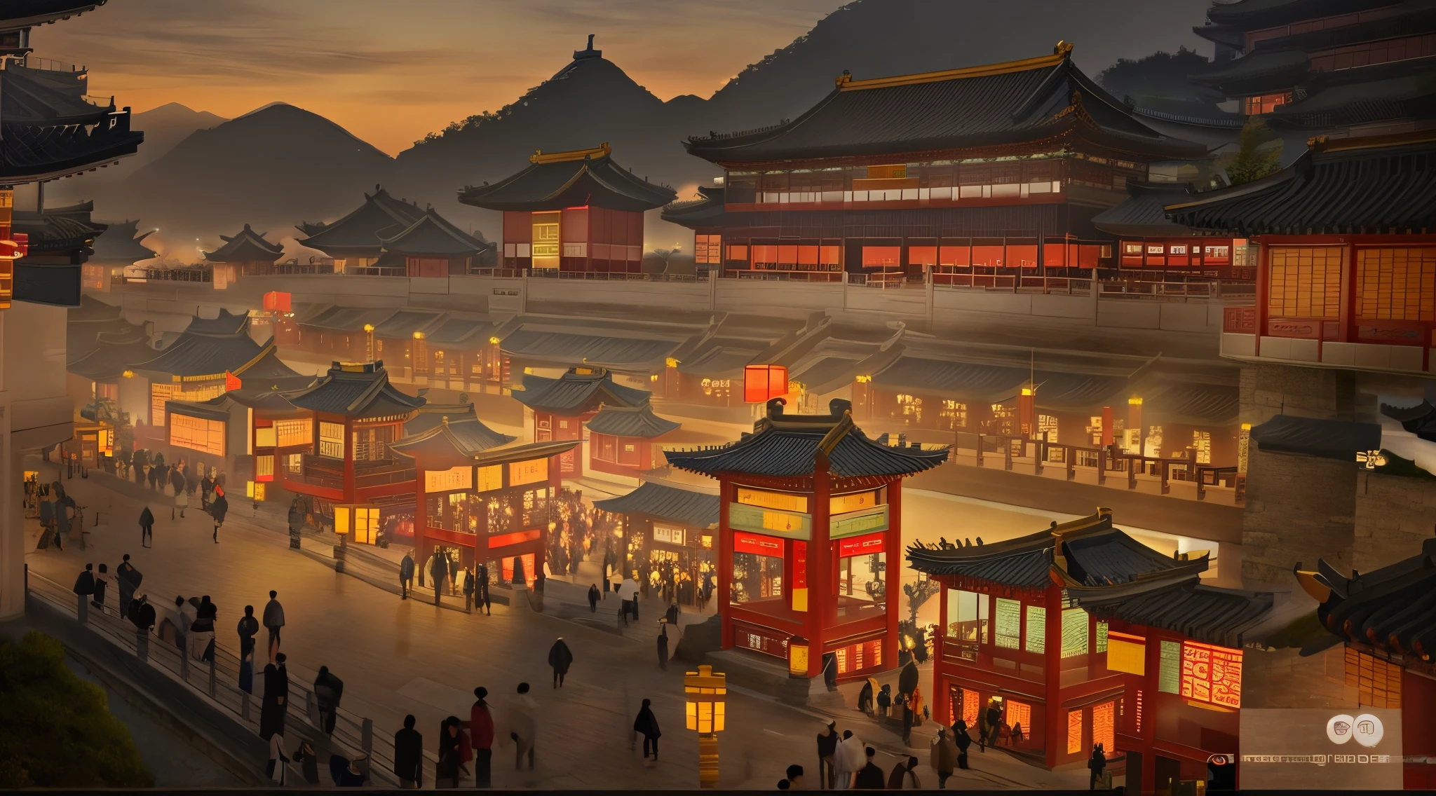 masterpiece, best quality, Rembrandt_Light,CG, wallpaper, HDR, high quality, HD, extremely detailed,(tangdynasty:1.5), (chinesearchitecture:1.2), (busy street:1.2), (crowded:1.5), (overhead view:1.2), (detailed:1.5), (blue sky:white clouds:0.5), (historical:1.2), (ancient:1.2), (colorful:1.2)