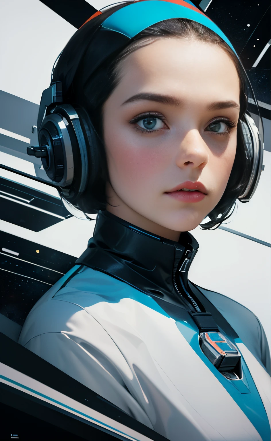 masterpiece, best quality, 1girl, space thriller movie poster, Bauhaus, shapes, lines, abstract