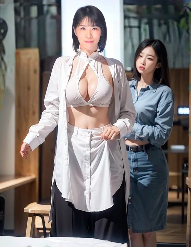 8k、woman wearing white shirt、Her shirt is off and her cleavage is visible、Perfect Anatomy
