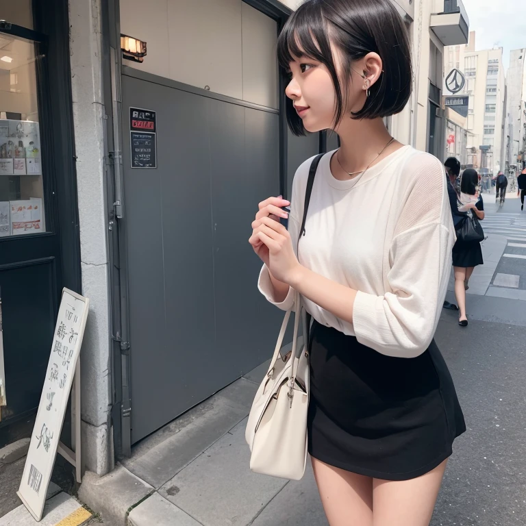 1girl in、24 year old、A dark-haired、Shorthair、Black Casual Dress