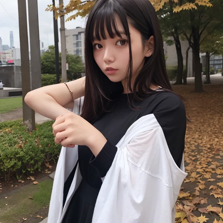 Japanese girl in her 20s、With bangs、long black hair、Staring