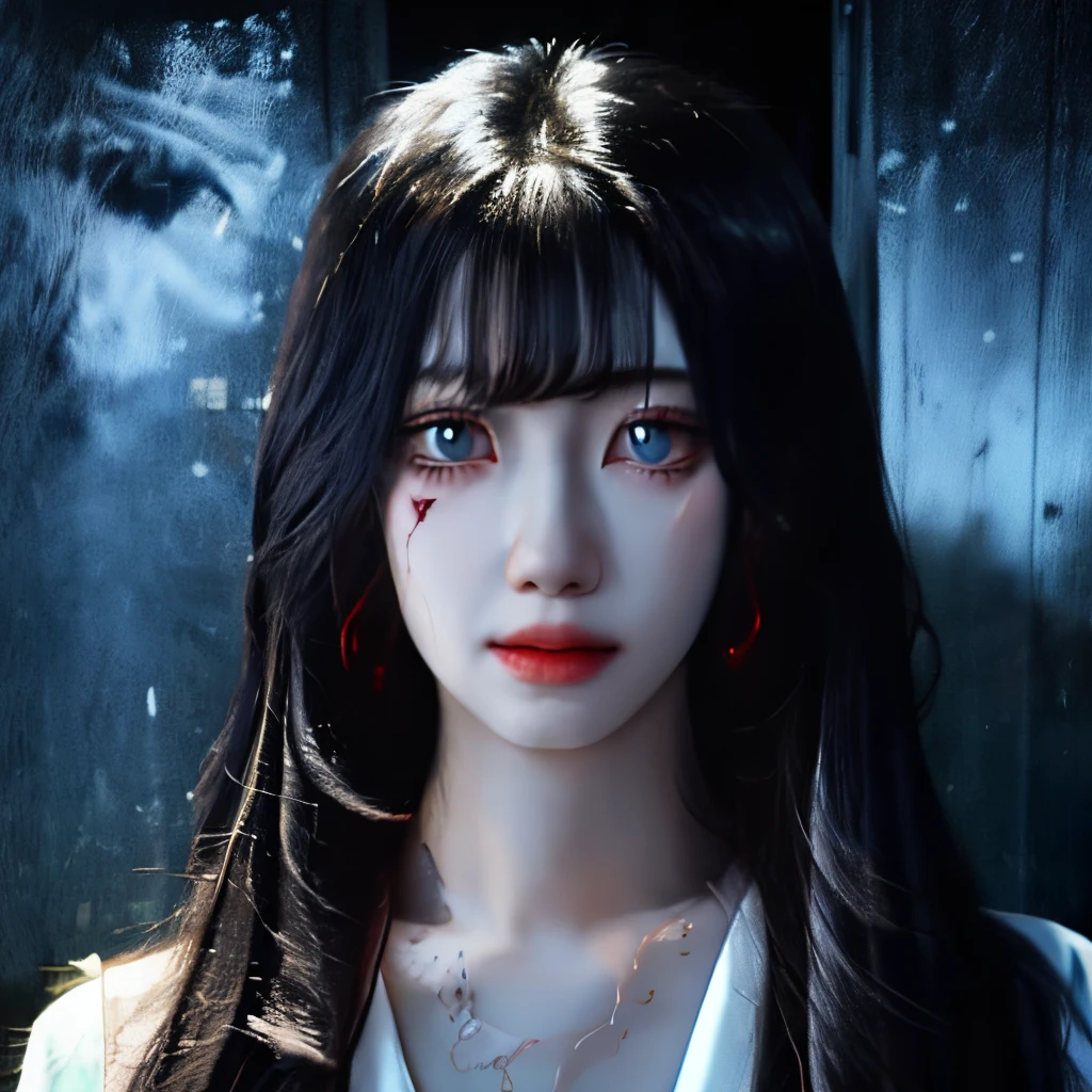 A dark-haired、red eyes、navy