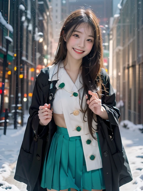 (((2 Girls Two Shots)))(Top image quality)　(Raw photo)(((详细的脸.a 、Teen)))((ailed body.Model body type.Sexy body)))(((NSFW)))(((long hair that grows to the waist)))(((School uniform)))(((Green blazer)))(((Grey pleated skirt)))(((Warm coat)))(((Fluffy boots)))On the way home from school　Two high school girls walking hand in hand　Snow-covered cityscape　((Leaving school scene))((Two girls holding hands))((Dynamic Posing))(((Sexy Posing)))(((Angelic smile)))(((Lesbian couple)))