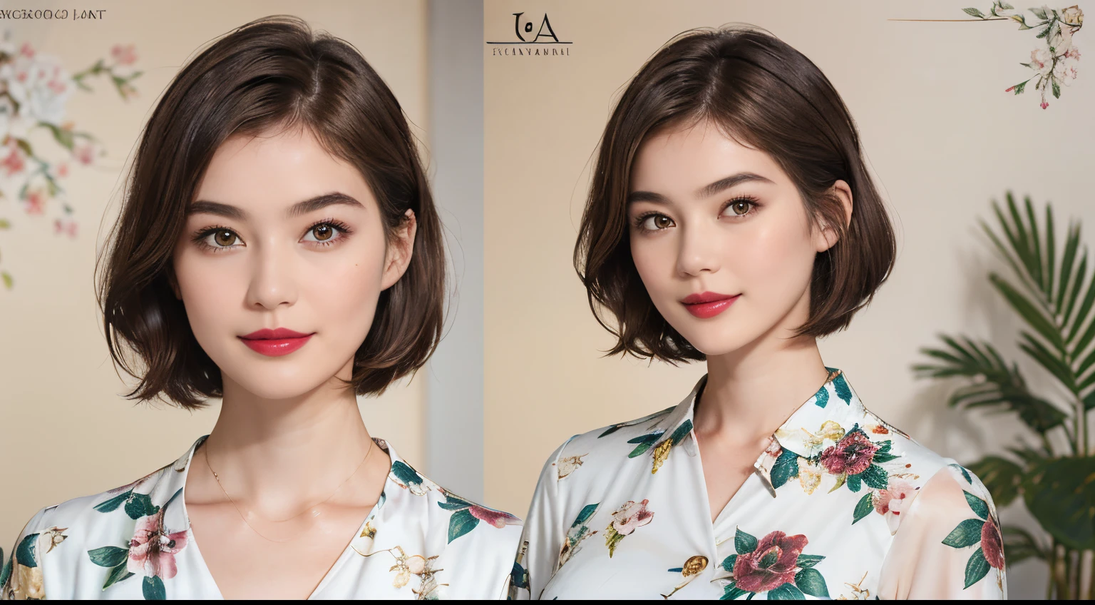 109
(a 20 yo woman,is standing), (A hyper-realistic), (high-level image quality), ((beautiful hairstyle 46)), ((short-hair)), (Gentle smile), (Keep your mouth shut), (lipsticks), (breasted:1.1), Floral clothing