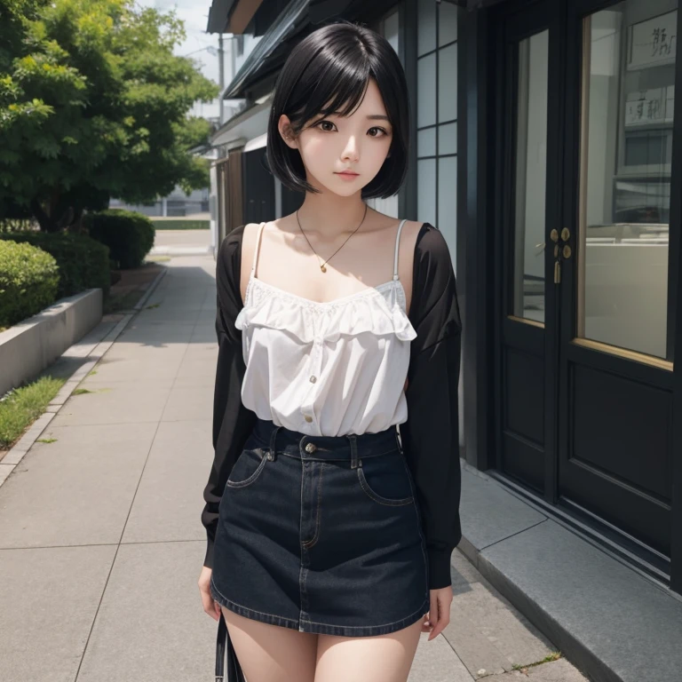 1girl in, 22year old, gradient, up looking_で_viewer, Black_hair, Solo by JM, Yoshiko Akishino, Shorthair