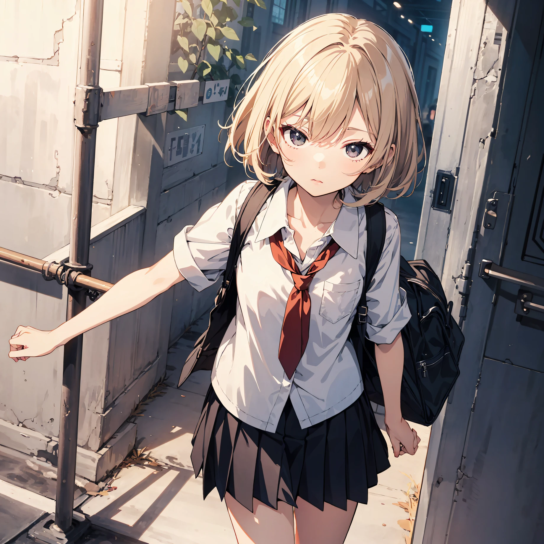 god quality, Extremely detailed, anime moe artstyle,best anime 8k konachan wallpaper,(Please draw a girl walking sleepily to school. :1.3),break, 1girl, (Solo,Loli,child,13-year-old:1.5),a junior high school student, androgynous charm, (Very Short hair), Full limbs, complete fingers,flat chest, Small butt, groin, Small eyes,beatiful detailed black eyes,Beautiful detailed lips, disgusted eyes, school Uniform, in the School commute route. break,8K, 超A high resolution, Official art, Illustration,