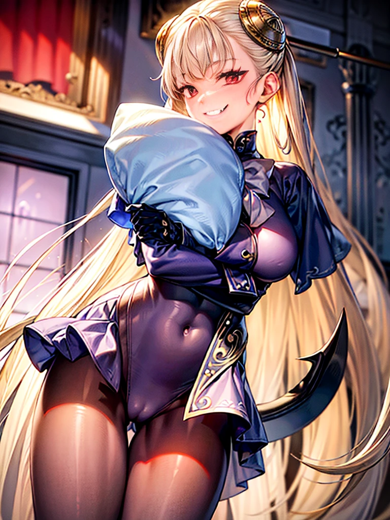 (​masterpiece、top-quality、hight resolution)、(,In the detailed laboratory:1.6),1girl in、独奏、ingridms、hairpods、gloves、skirt by the、panthyhose、the bow、doress、Rape Eye、(evil smile:1.4)、anime styled、Evil executives、Trampling、full body Esbian,Black Leotard Bodysuit,