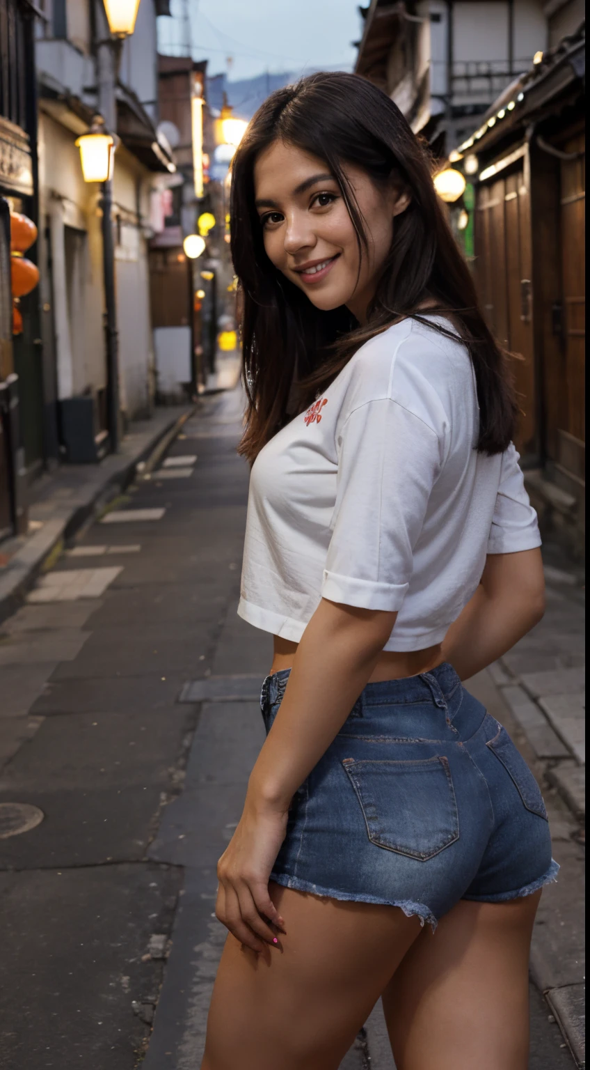 mujer sexy, 27 year old, francesa, ropa casual, fondo calle, noche, japon, sonrisa ligera, la mejor calidad, 8k, piernas largas