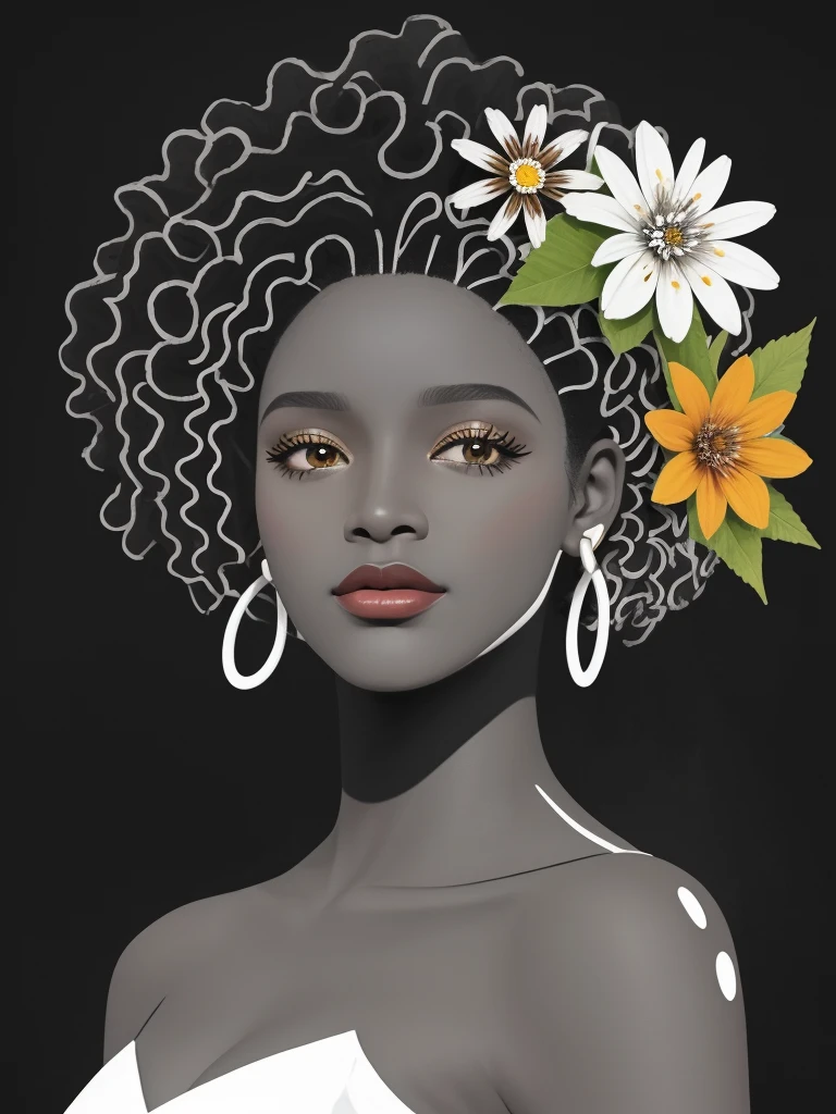 Pintura de uma mulher com flores no cabelo, mulher negra, mulher jovem negra, jovem mulher negra, girl with a flower head, Princesa negra africana, menina negra, afrocentric mysticism, afro feito de flores, mulher africana, menina com um rosto de flor, mulher afro-americana, Menina afro-americana, magia negra, retrato feminino com flores, in illustration style digital